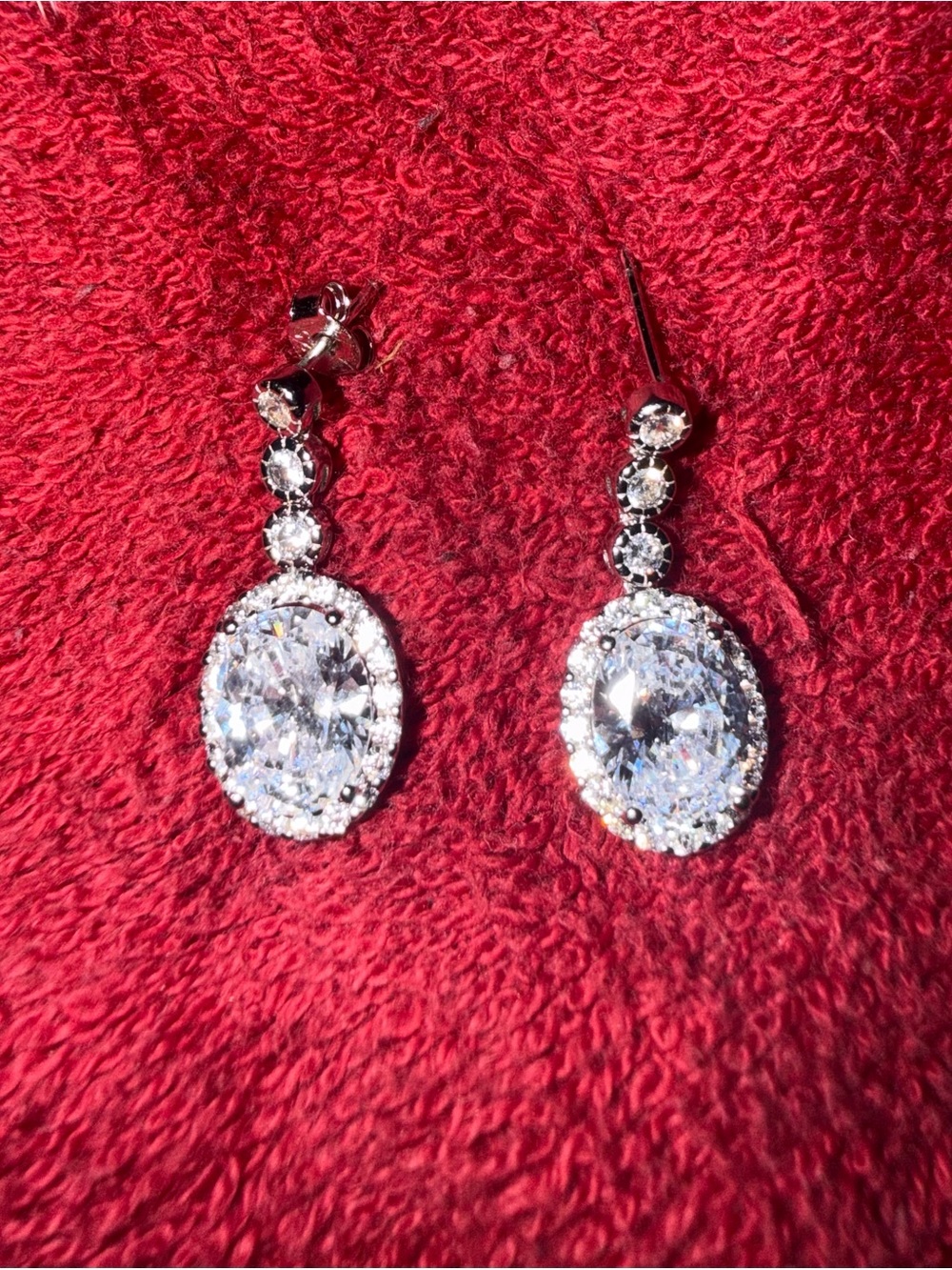 Classic Sterling Silver Oval Crystal Drop Earrings - Clear